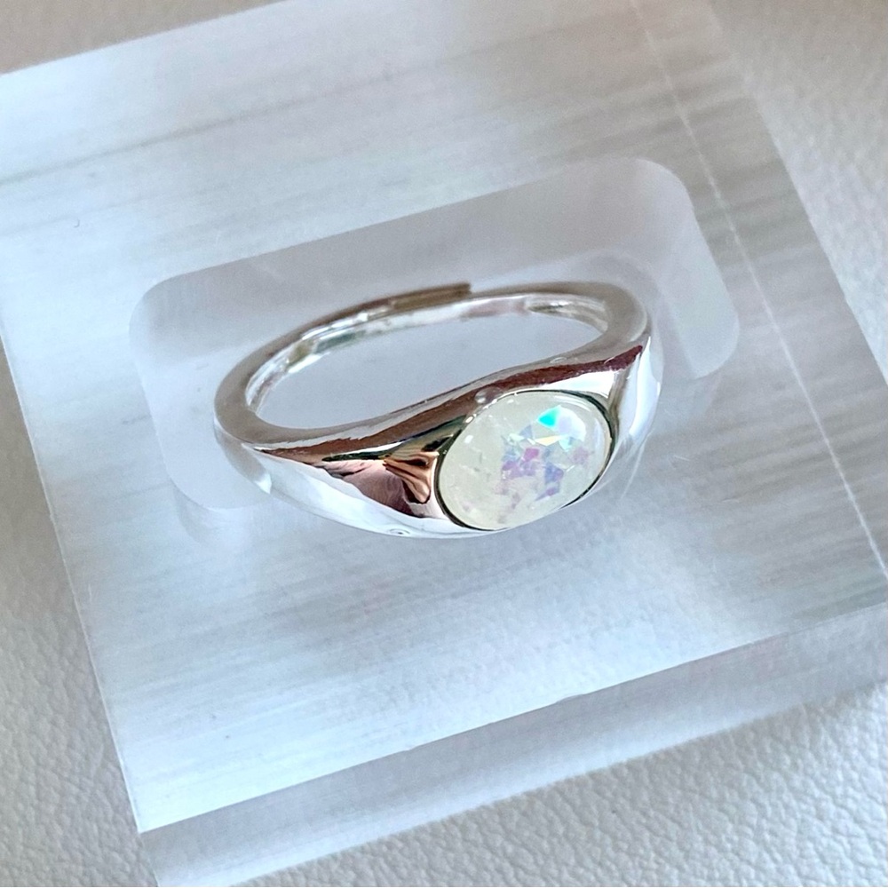 Sterling Silver Opal Oval Solitaire Ring